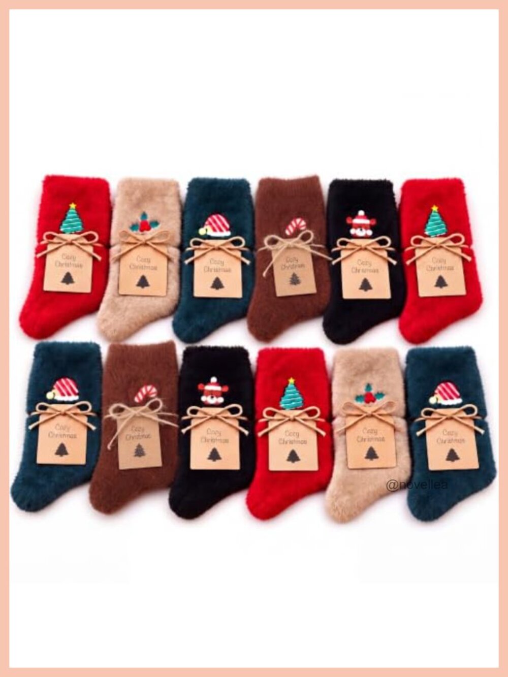 Fuzzy Christmas Socks Gift Set Faux Mink Embroidered Slipper Socks Women